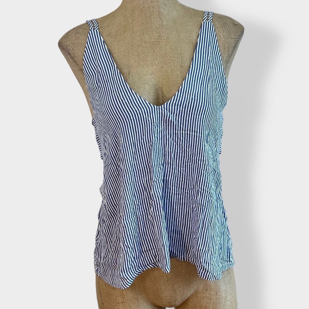 Lulus Blue Stripe Open Back Sleeveless Top with Tie S